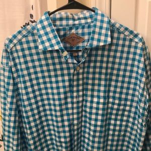 Bills Khakis men’s dress shirt. L. Blue and white.
